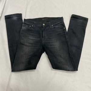 Nudie Jeans Mens Thin Finn Black and Grey Jeans